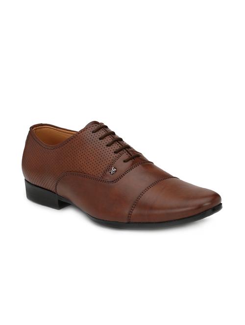 brown leatherette lace-up oxfords - 15625902 - Standard Image - 1