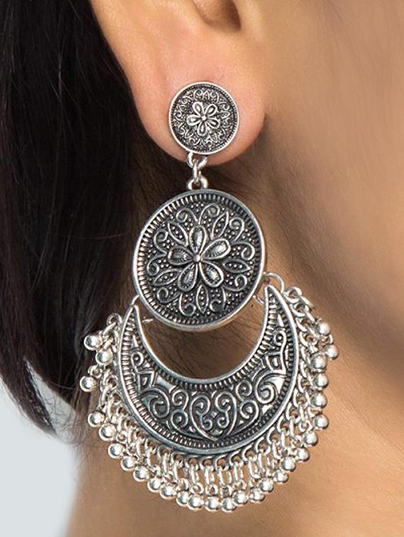 Silver Tone Oxidized Earrings - 15626077 - Zoom Image - 1