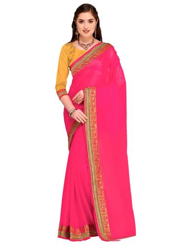 Hot pink bordered saree with blouse - 15626321 - Very Small Image - 1