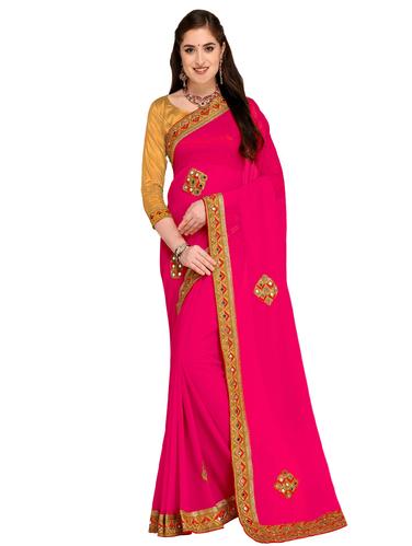 Mirror embroidered saree with blouse - 15626322 - Very Small Image - 1