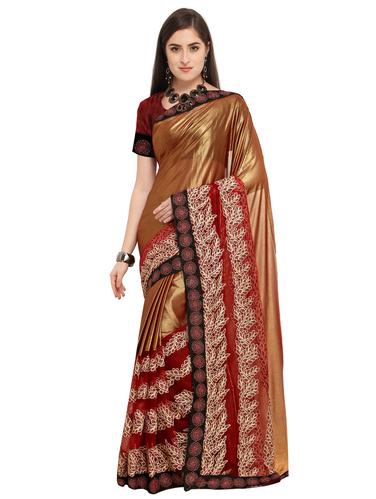 Golden brown embroidered saree with blouse - 15626323 - Very Small Image - 1
