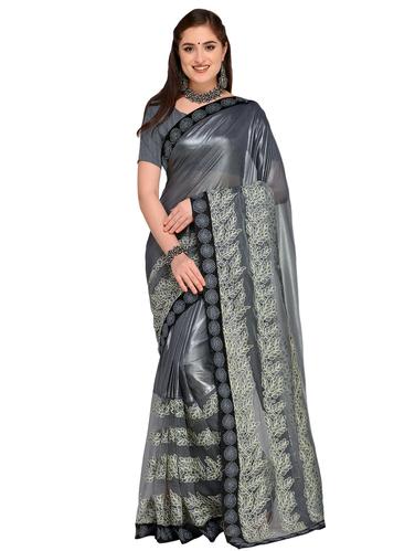 Cloud grey embroidered saree with blouse - 15626324 - Very Small Image - 1