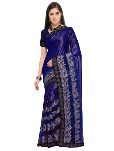Navy blue embroidered saree with blouse - 15626325 - Very Small Image - 1