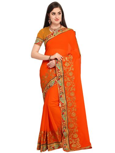 Zari bordered saree with blouse - 15626326 - Very Small Image - 1