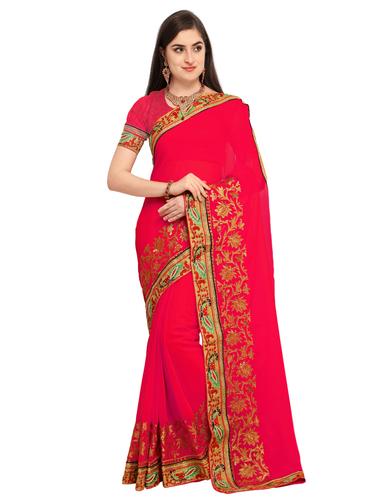 Zari bordered saree with blouse - 15626328 - Very Small Image - 1