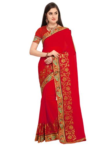 Zari bordered saree with blouse - 15626329 - Very Small Image - 1