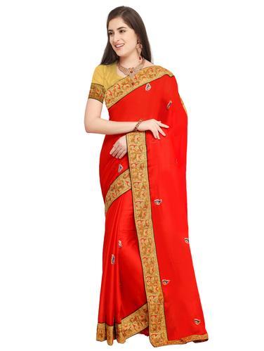 Hot red embroidered saree with blouse - 15626330 - Very Small Image - 1