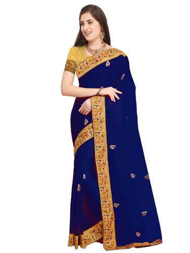 Zari embroidered saree with blouse - 15626333 - Very Small Image - 1