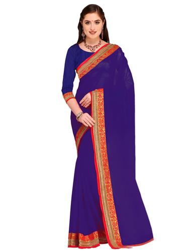 Zari bordered saree with blouse - 15626334 - Very Small Image - 1