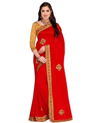Mirror embroidered saree with blouse - 15626339 - Very Small Image - 1