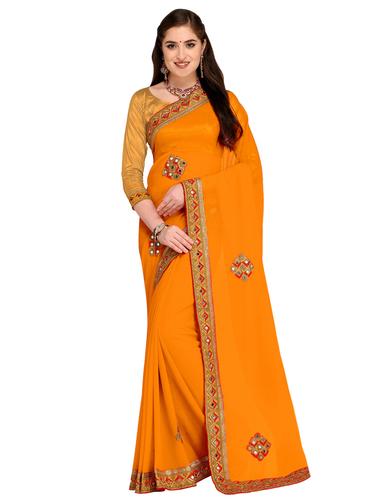 Mirror embroidered saree with blouse - 15626340 - Very Small Image - 1