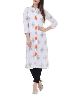 Printed straight kurta with tassels - 15626356 - Standard Image - 1