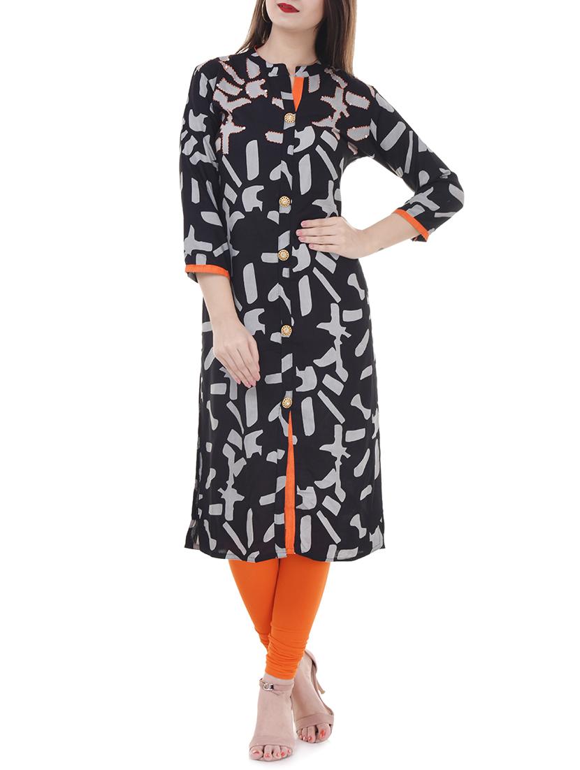 little kaantha work Printed straight kurta - 15626358 - Zoom Image - 1