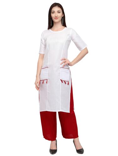 Patch pocket detail kurta with palazzo set - 15626656 - Very Small Image - 1
