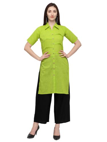 Pin tucks shirt collar kurta with palazzo set - 15626662 - Very Small Image - 1