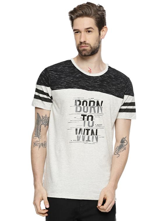 beige cotton chest print t-shirt - 15627284 - Zoom Image - 1