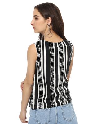 monochrome striped round neck top - 15627943 - Standard Image - 3