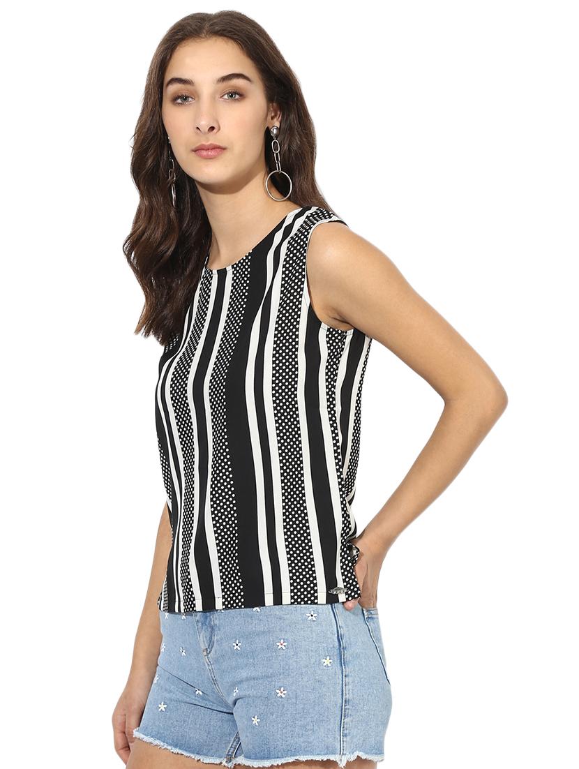 monochrome striped round neck top - 15627943 - Zoom Image - 2
