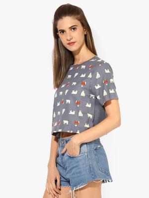 quirky print short sleeved crop tee - 15628017 - Standard Image - 2
