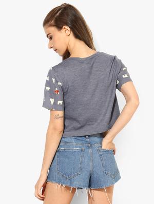 quirky print short sleeved crop tee - 15628017 - Standard Image - 3