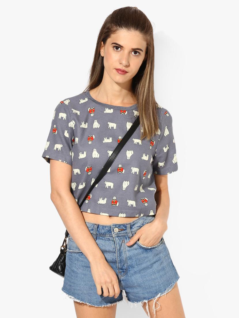 quirky print short sleeved crop tee - 15628017 - Zoom Image - 1