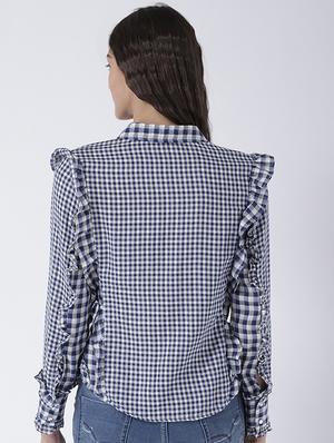 frilled detail concealed placket checkered shirt - 15628050 - Standard Image - 3