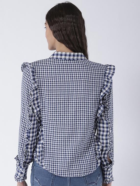 frilled detail concealed placket checkered shirt - 15628050 - Zoom Image - 3