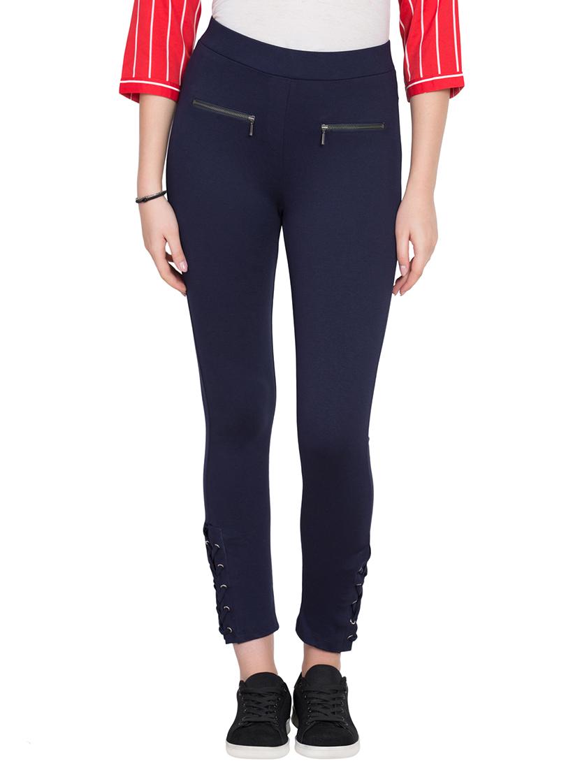zip detail eyelet lace up hem jeggings - 15628211 - Zoom Image - 1