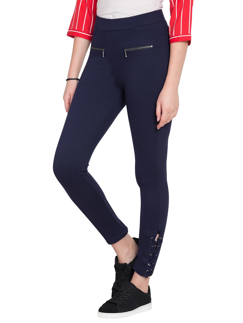 zip detail eyelet lace up hem jeggings - 15628211 - Zoom Image - 2