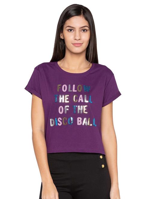 sequined slogan print tee - 15628941 - Standard Image - 1