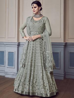 Tonal embroidered anarkalli suit - 15629094 - Standard Image - 1