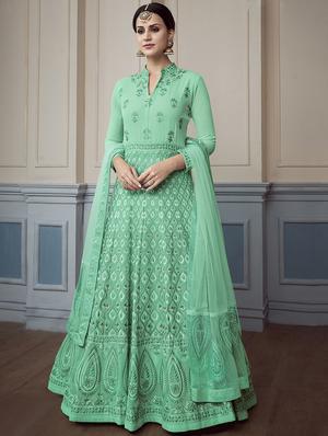 Tonal embroidered anarkalli suit - 15629096 - Standard Image - 1