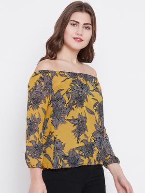 off shoulder mustard printed top - 15629302 - Standard Image - 2