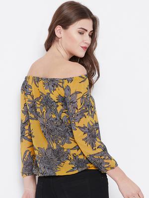 off shoulder mustard printed top - 15629302 - Standard Image - 3