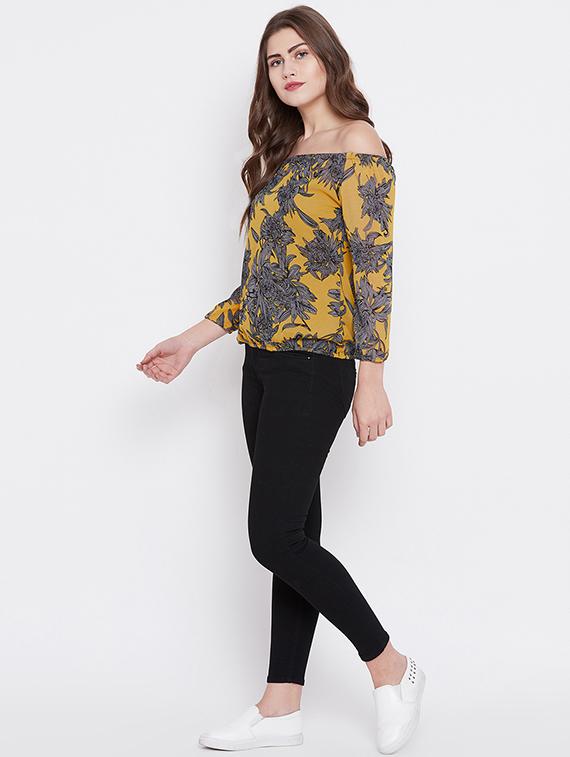 off shoulder mustard printed top - 15629302 - Zoom Image - 4