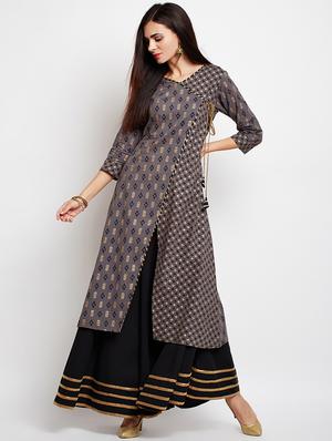 grey cotton aline kurta - 15629504 - Standard Image - 1