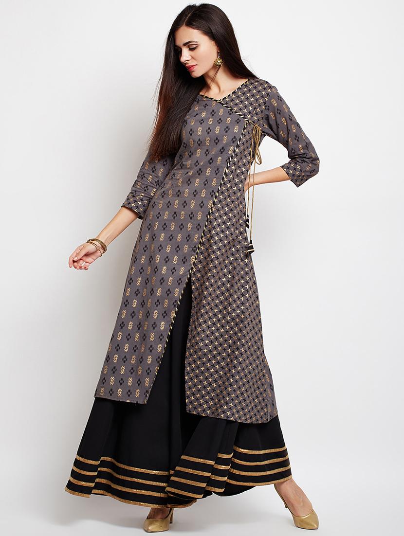 grey cotton aline kurta - 15629504 - Zoom Image - 1