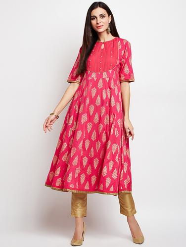 Foil print anarkali kurta - 15629507 - Very Small Image - 1