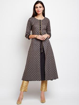 Foil print gotta work layered kurta - 15629508 - Standard Image - 1