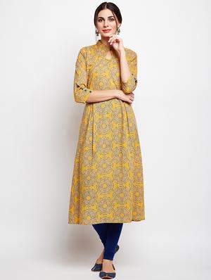 Printed sleeves detail a-line kurta - 15629511 - Standard Image - 1