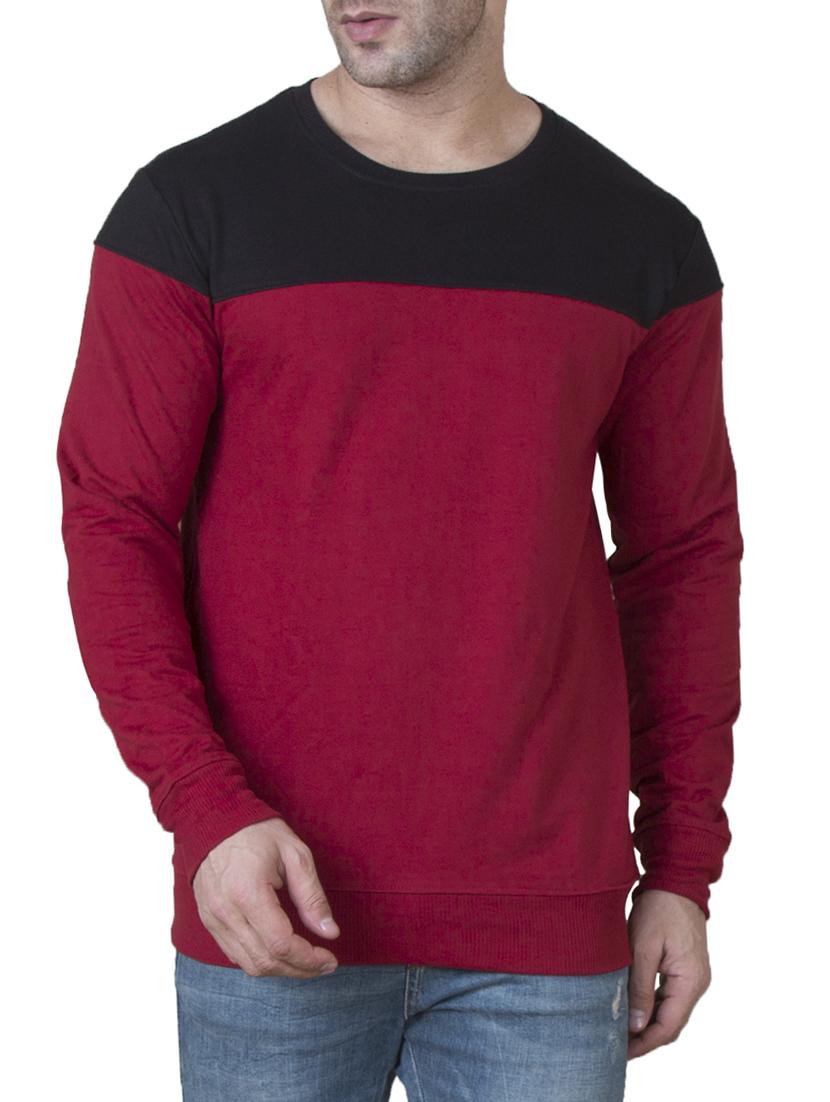 maroon cotton color block sweatshirt - 15629601 - Zoom Image - 1