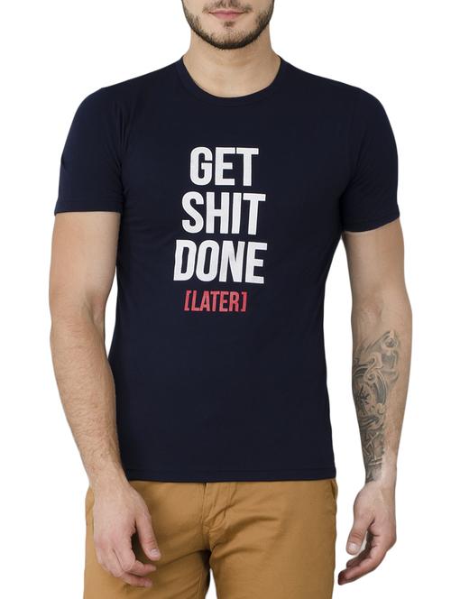 navy blue cotton chest print t-shirt - 15629602 - Standard Image - 1