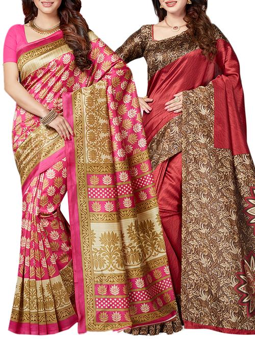 multicolor printed saree combo with blouse - 15630057 - Standard Image - 1