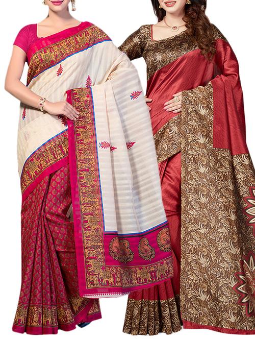 multicolor printed saree combo with blouse - 15630058 - Standard Image - 1
