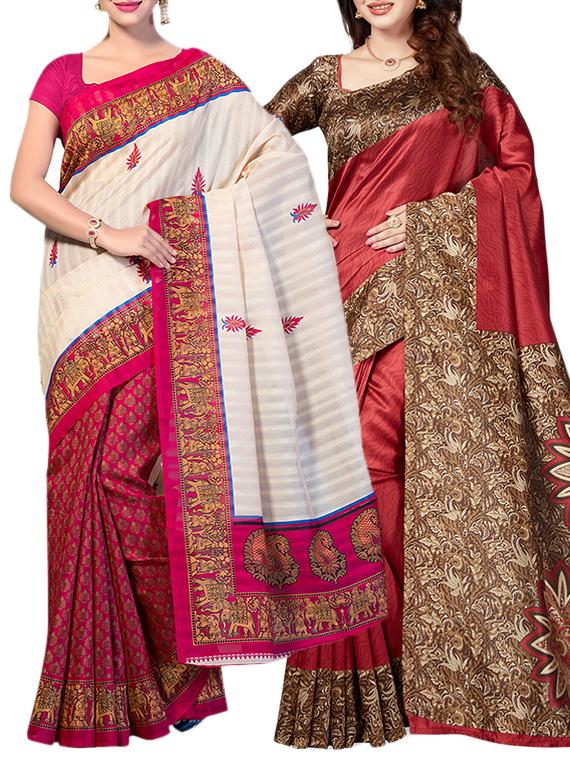 multicolor printed saree combo with blouse - 15630058 - Zoom Image - 1