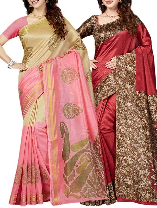 multicolor printed saree combo with blouse - 15630059 - Standard Image - 1