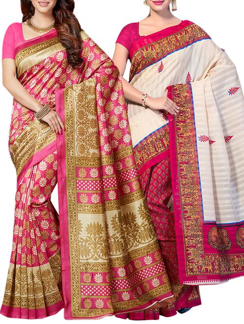 multicolor printed saree combo with blouse - 15630061 - Standard Image - 1