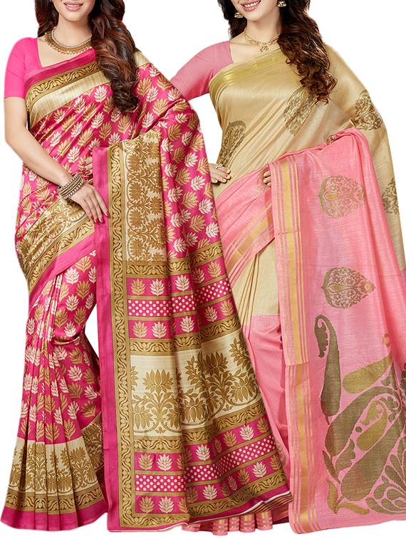 multicolor printed saree combo with blouse - 15630062 - Zoom Image - 1