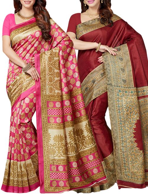multicolor printed saree combo with blouse - 15630063 - Standard Image - 1