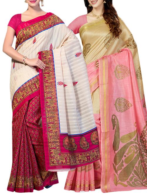 multicolor printed saree combo with blouse - 15630064 - Standard Image - 1